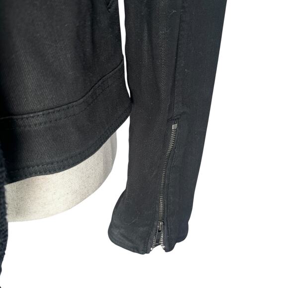 Free People Drape Front Moto Jacket Women’s 8 Black Denim Cotton Long Sleeve - Picture 5 of 11